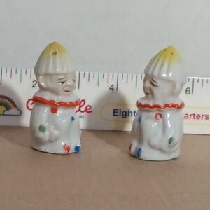 Vintage Japan Mini Clown Salt Pepper Shakers Hand Painted Pair